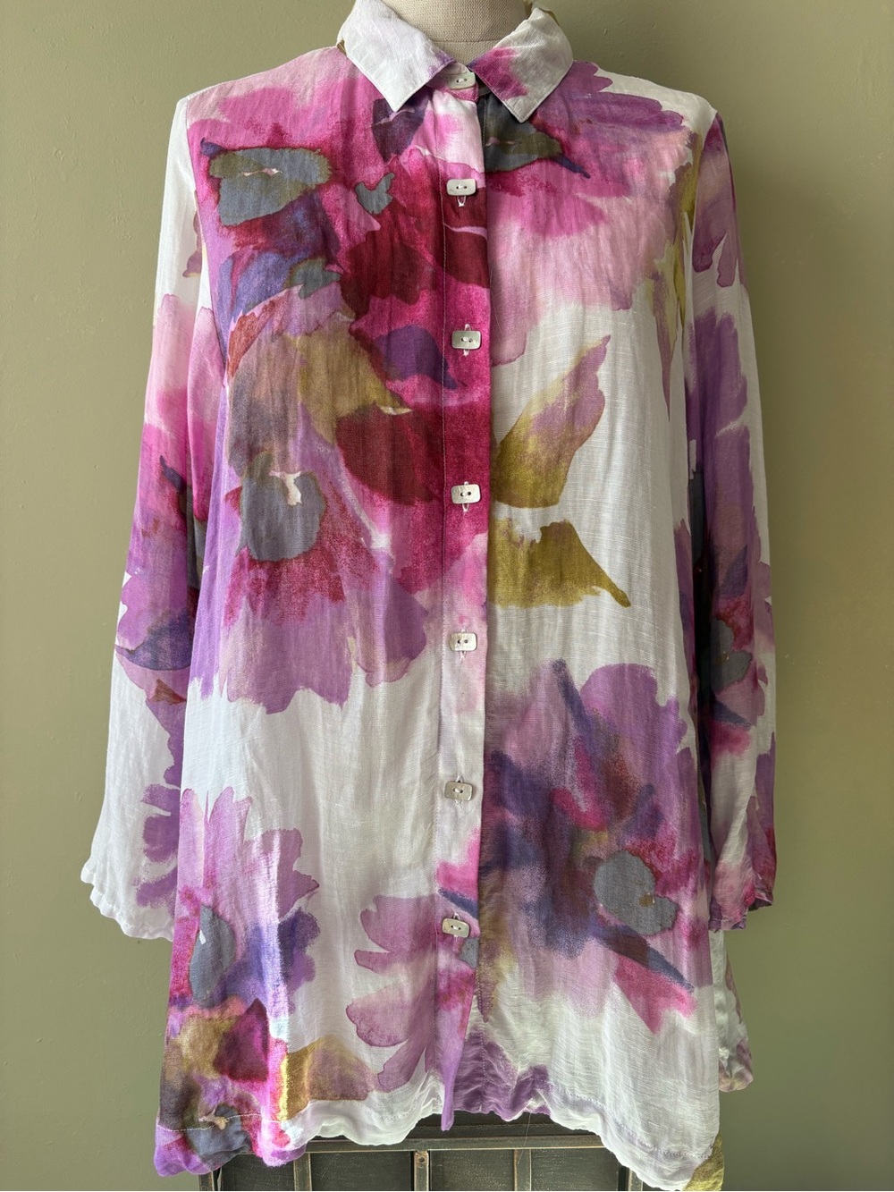 Habitat Pink Purple Floral Button-Down Shirt linen sz s - Picture 8 of 11